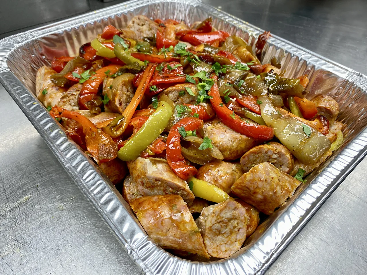 Sausage and peppers tray